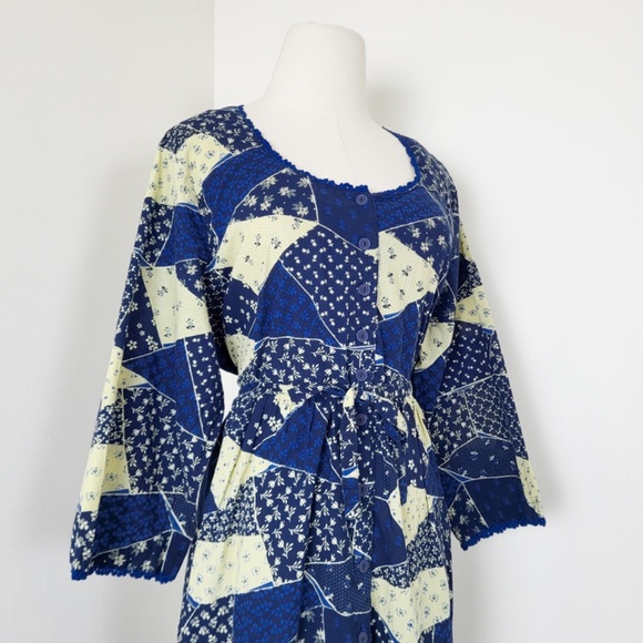 April Cornell Patchwork Midi Dress Cardigan Set 3/4 Sleeve Button Down Long - Picture 7 of 16